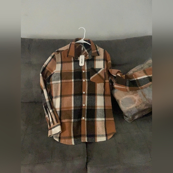 Plaid Women Shirt in Brown and White - Picture 2 of 3